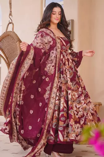 maroon  color printed kurta bottom with dupatta stitched