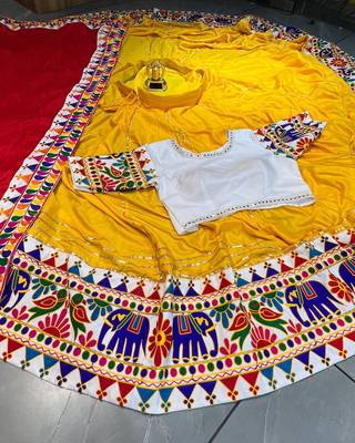Yellow Gota patti Border Navratri Lehenga Choli Blouse & Dupatta-  Full stitched free size 4