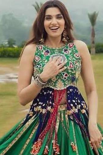 Green Navratri Digital Print Maslin Cotton Lehenga Choli with Dupatta