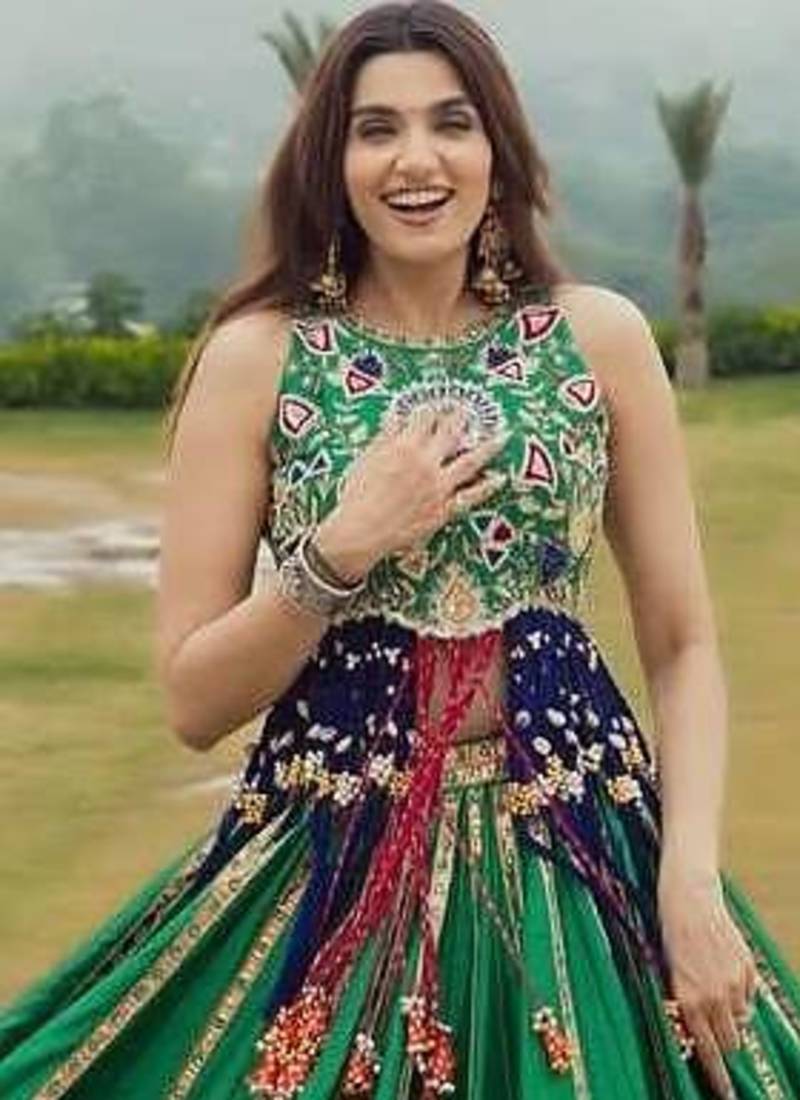 Green Navratri Digital Print Maslin Cotton Lehenga Choli with Dupatta