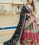 Multicolor Navratri Muslin Cotton Lehenga Choli with Real Mirror Work & Dupatta