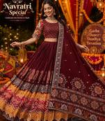 Maroon Navratri Muslin Cotton Lehenga Choli with Real Mirror Work & Dupatta