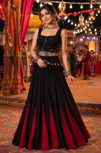 Black Navratri Cotton Kali Lehenga Choli with 8 Meter Flair