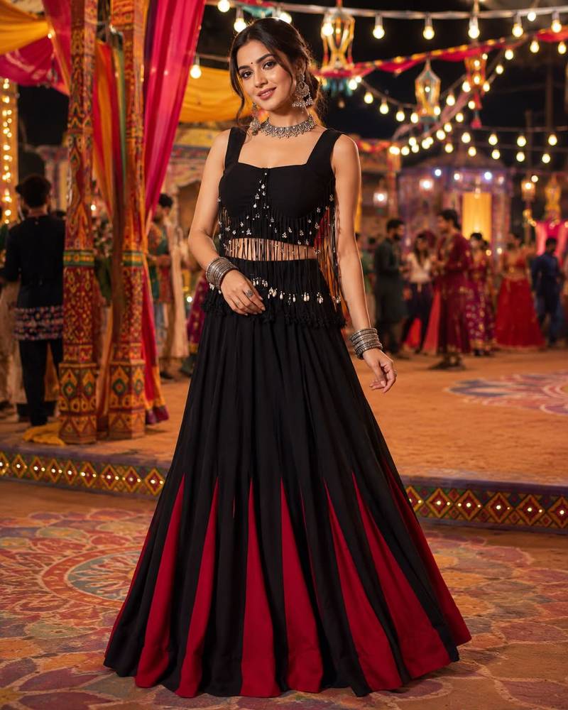 Black Navratri Cotton Kali Lehenga Choli with 8 Meter Flair
