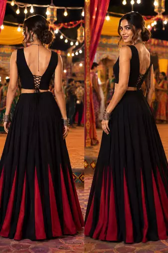 Black Navratri Cotton Kali Lehenga Choli with 8 Meter Flair
