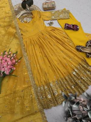  mustard yellow solid silk anarkali suit with dupatta 3