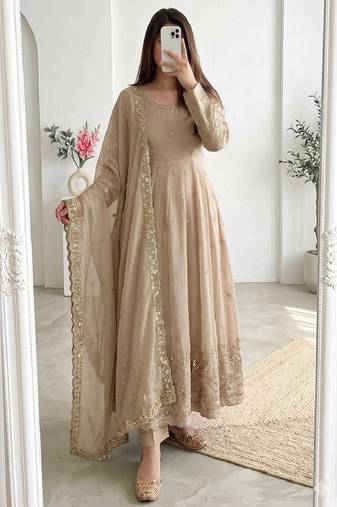cream embroidered anarkali suit with dupatta