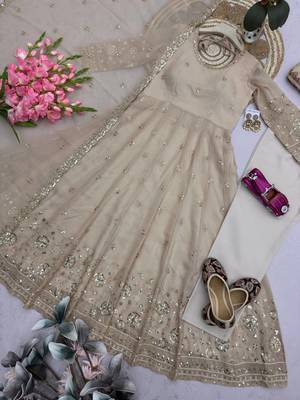 cream embroidered anarkali suit with dupatta 3