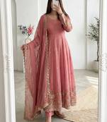 peach embroidered anarkali suit with dupatta
