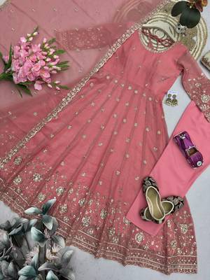 peach embroidered anarkali suit with dupatta 4