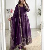 purple embroidered anarkali suit with dupatta