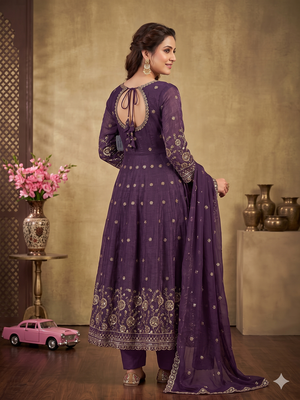 purple embroidered anarkali suit with dupatta 3