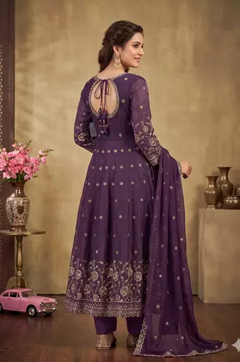 purple embroidered anarkali suit with dupatta