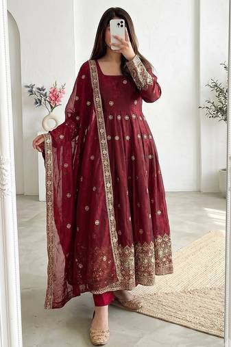  maroon festive anarkali suit for women