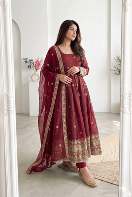  maroon festive anarkali suit for women 2