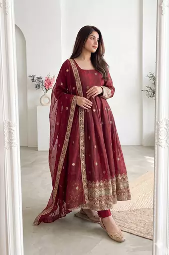  maroon festive anarkali suit for women
