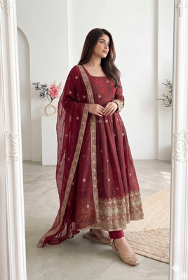  maroon festive anarkali suit for women 3