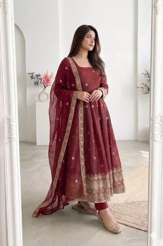  maroon festive anarkali suit for women