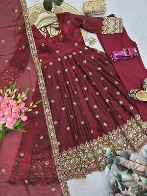  maroon festive anarkali suit for women 4