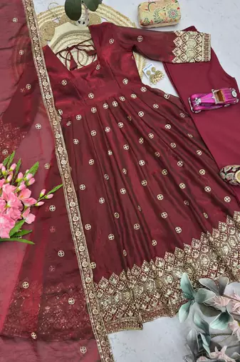  maroon festive anarkali suit for women