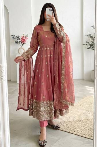  peach festive anarkali suit for women