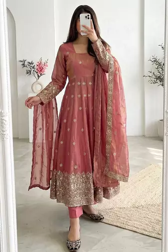  peach festive anarkali suit for women