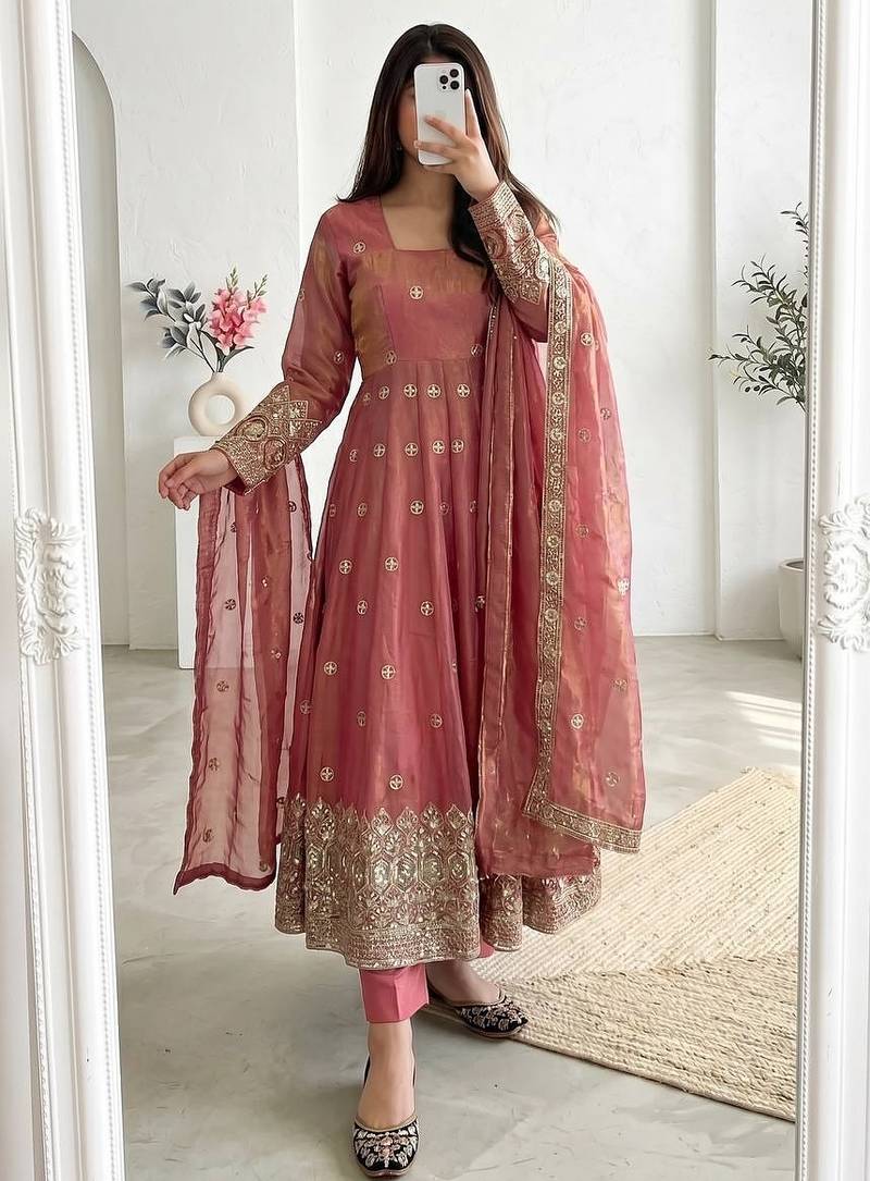  peach festive anarkali suit for women