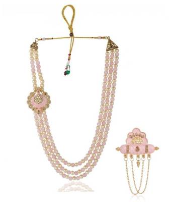   groom sherwani necklace moti mala layered for wedding | groom mala with brooch set 1