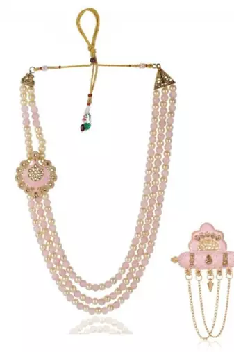   groom sherwani necklace moti mala layered for wedding | groom mala with brooch set