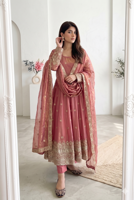  peach festive anarkali suit for women 2