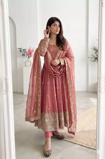  peach festive anarkali suit for women