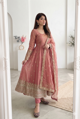  peach festive anarkali suit for women 3
