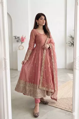  peach festive anarkali suit for women