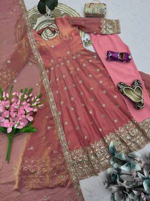  peach festive anarkali suit for women 4