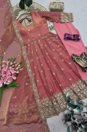 peach festive anarkali suit for women