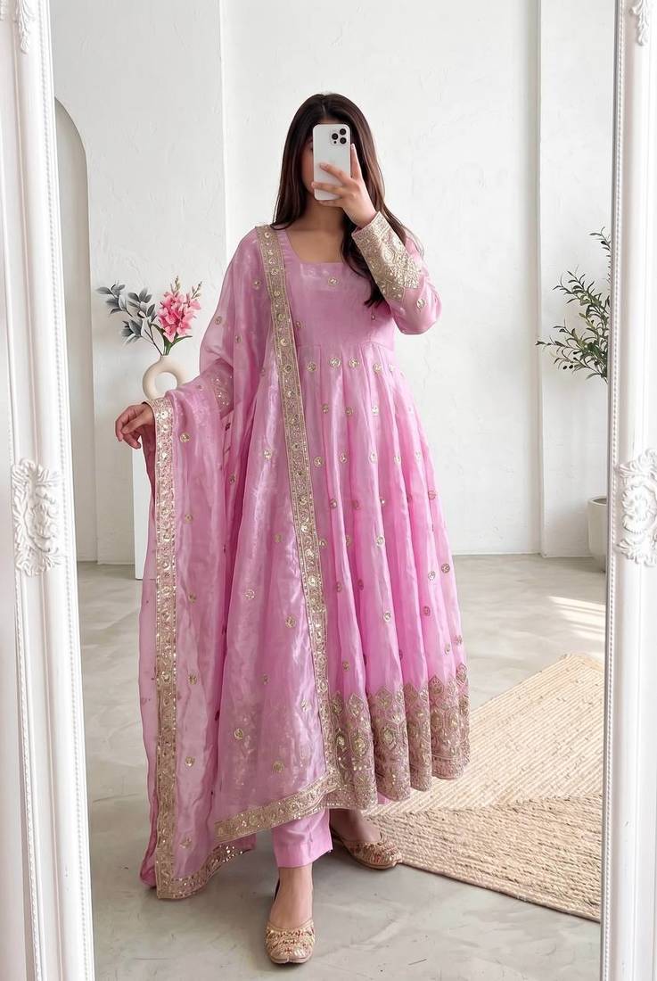  pink festive anarkali suit for women