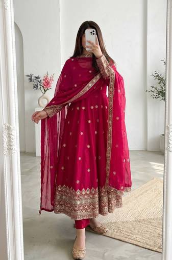  rani pink festive anarkali suit for women