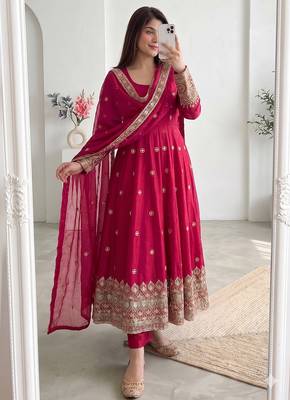 rani pink festive anarkali suit for women 2