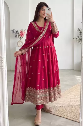  rani pink festive anarkali suit for women