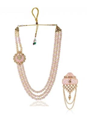  groom sherwani necklace moti mala layered for wedding | groom mala with brooch set 1