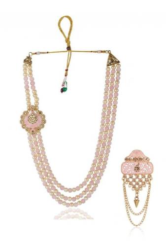   groom sherwani necklace moti mala layered for wedding | groom mala with brooch set