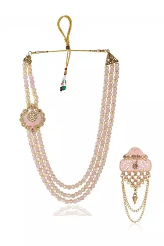   groom sherwani necklace moti mala layered for wedding | groom mala with brooch set