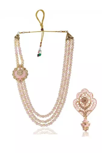   groom sherwani necklace moti mala layered for wedding | groom mala with brooch set