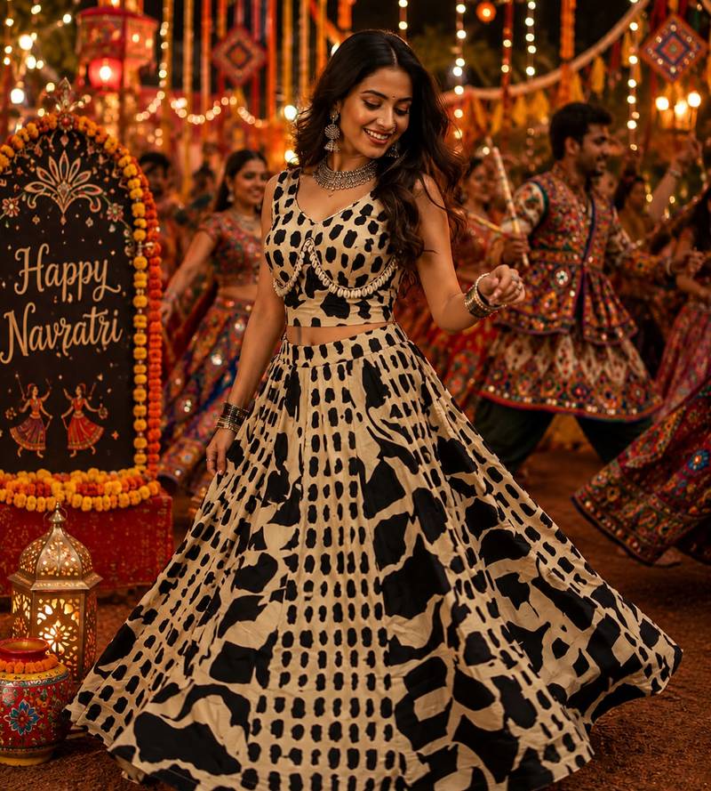 Beige Navratri Rayon Cotton Lehenga Choli with Real Kodi Work