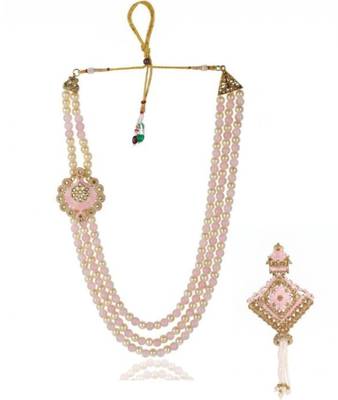   groom sherwani necklace moti mala layered for wedding | groom mala with brooch set 1