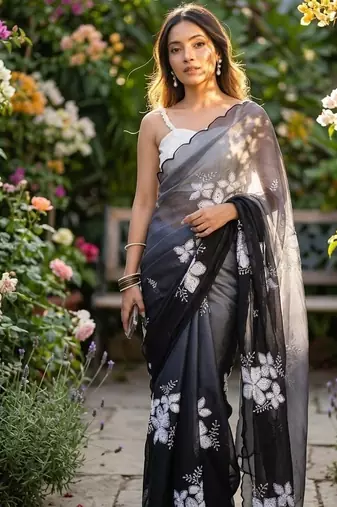Grey shaded burberry jimmy choo saree with dual sequence work