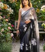 Grey shaded burberry jimmy choo saree with dual sequence work