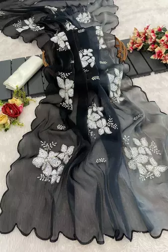 Grey shaded burberry jimmy choo saree with dual sequence work