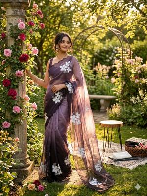 Mauve shaded burberry jimmy choo saree with dual sequence work 1