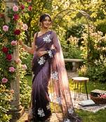 Mauve shaded burberry jimmy choo saree with dual sequence work